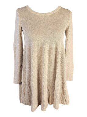 Anthropologie Knitted & Knotted Beige Ribbed Babydoll Sweater Small